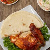 Quarter Meal · Choose: breast and wing or thigh and leg, 1 small side, 1 small drink, tortillas and salsa.