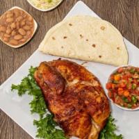 Dinner Special · Chicken breast, wing thigh, leg, 3 small sides, 1 small drink, tortillas, and salsa.