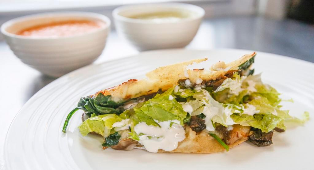 Vegetarian Quesadilla · Grilled corn tortilla, cheese, spinach and or mushrooms.