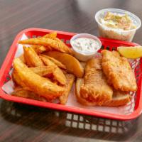Cod Combo · 2 pieces with your choice of Original or Spicy breading. Served with chips, Cole Slaw, White...