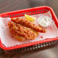 Catfish · 2 pieces Served with Tarter Sauce ( Your choice of Spicy or Original)