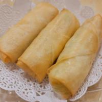 Thai Spring Rolls · 3 pieces. Crispy roll of mixed vegetables. Served with plum sauce.