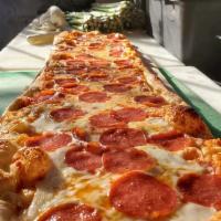 Pepperoni Pizza 3ft · home made organic pizza sauce, pepperoni + mozzarella on our artisan, hand pulled, neapolita...