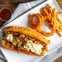 Jerk Salmon Philly · Jerk salmon, onions, bell peppers, mushrooms, and three diced jalapeno peppers. Served on a ...