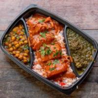 Chicken Tikka Masala · Spicy and sweet chicken in a creamy tomato sause.