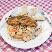 Grilled Fish · Comes with fries, mash potatoes, or shrimp pasta.