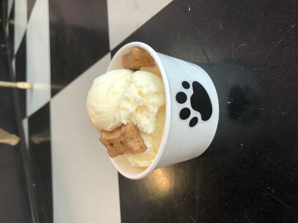 The Lassie · Vanilla ice cream with a few added treats for your furry little best friend. 🐾