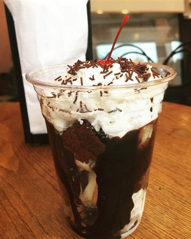 Brownie Sundae · A decadent treat of vanilla ice cream, chopped brownie, drenched in our warm, dark-chocolate hot fudge.  Includes whipped cream & cherry unless you request otherwise.