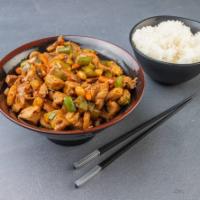 Kung Pao Chicken · Served with white rice. Hot and spicy.