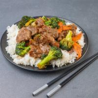 Beef with Broccoli · Served with white rice.