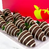 Full Dozen DecoBox Strawberry  ·  Box of 12 milk chocolate-covered strawberries.  Add toppings for an additional charge.