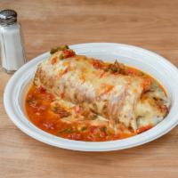 Burrito Suizo  · Melted cheese and ranchera sauce on top.