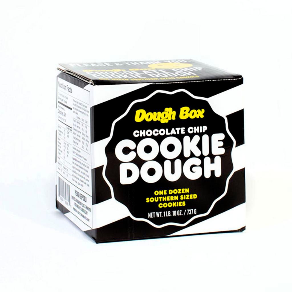 THE DOUGH BOX · 12 SOUTHERN SIZED CHOCOLATE CHIP COOKIES. PUCKED, FROZEN, BOXED