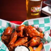 Buffalo Wings · Crispy wings. 1 lb. Served with celery and choice of bleu cheese or ranch and wing flavor.