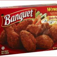 Banquet Spicy Wings - Hot and Spicy - Frozen · crispy perfection in our delicious signature seasoned breading. These bold, spicy wings are ...