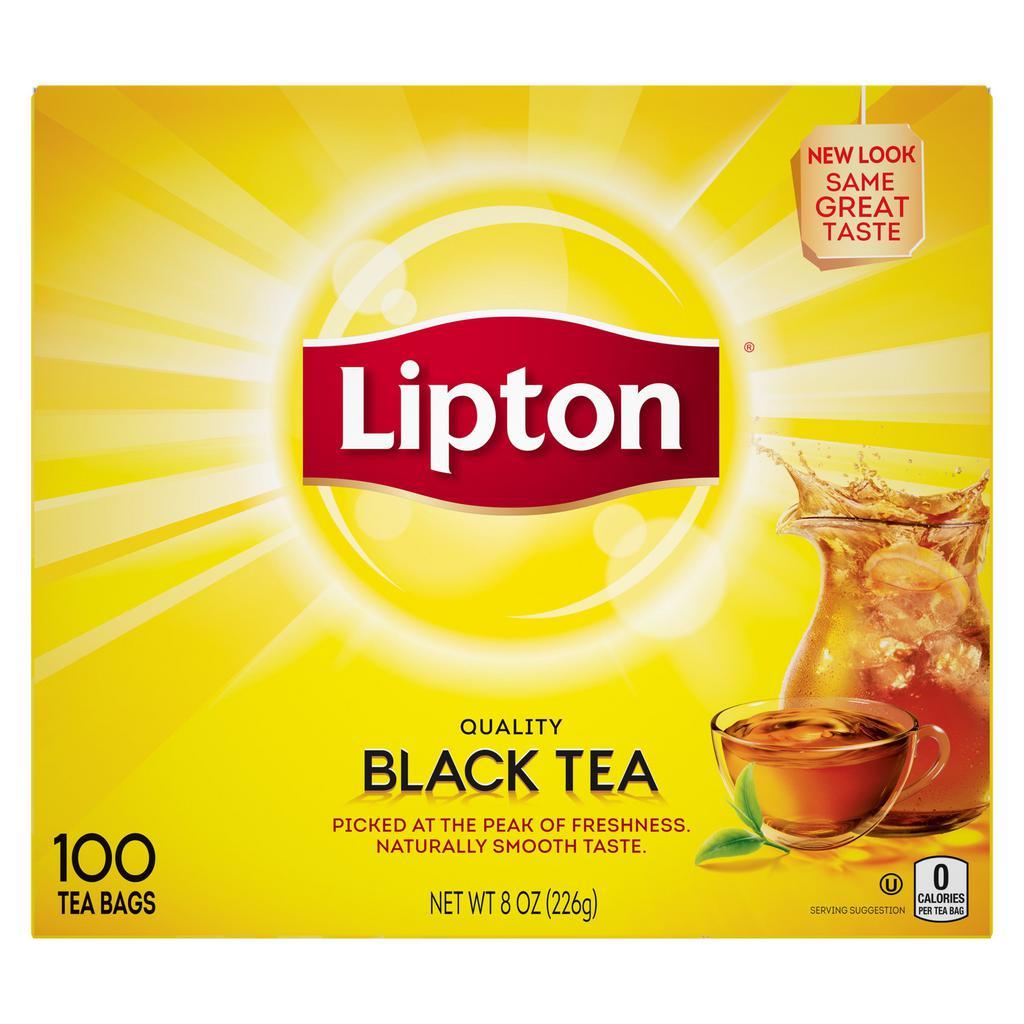 Lipton Black Tea Bags 100% Natural Tea 100 Ct · Our Master Blenders have crafted a delicious blend that includes carefully selected and fresh-pressed tea leaves, capturing as much natural tea taste as possible. Lipton Black Tea has real tea leaves specially blended to enjoy hot or iced.