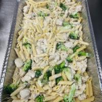 Chicken and Broccoli Alfredo Sauce  Pasta · Rich butter and Paremsan sauce.