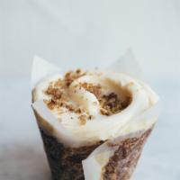 Carrot Cake Cupcake · moist carrot cake with an even balance of spices and crunchy pecans (no raisins here), toppe...