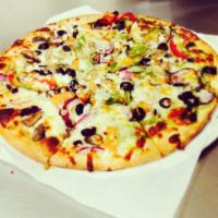 3. Vegetarian Pizza · Mushrooms, bell peppers, onions, tomatoes, black olives and garlic.