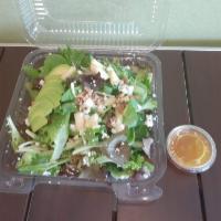 Pear and Pecan Salad · Pears, candied pecans, avocado, blue cheese crumbles and organic greens with side of Italian...