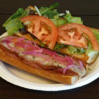 Italian Sub Combo · Salami and pepperoni under provolone with red onions, tomatoes and organic greens on a Frenc...