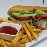 Side Pocket Steak and Cheese Sub · Thinly sliced steak, topped with melted provolone, lettuce, tomato, mayo in an 8