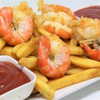 Steamed Colossal Shrimp · 4 colossal shrimp steamed and tossed in old bay with fries and cocktail sauce. Preferred to ...