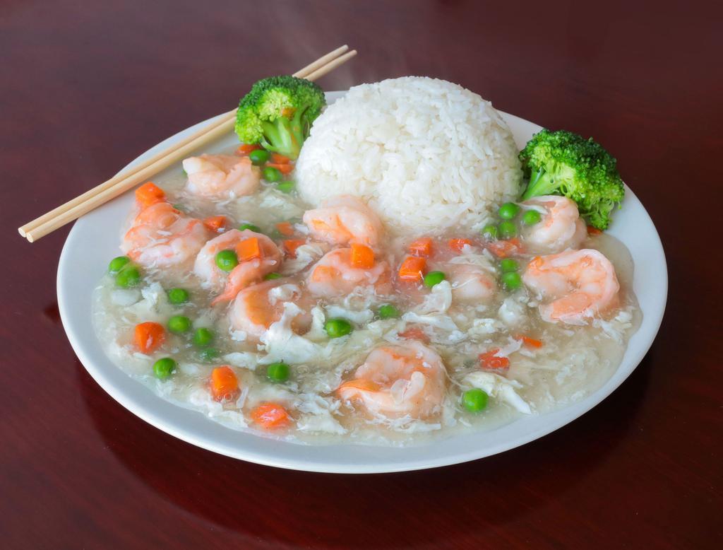 Shrimp with Lobster Sauce · Served with white rice. 