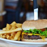 California Burger · An 8 oz burger topped with avocado, bacon, lettuce, tomato and melted cheddar with chipotle ...