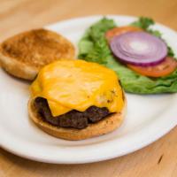 Cheeseburger · Freshly ground prime beef burger topped with melted american cheese. Served with lettuce, to...