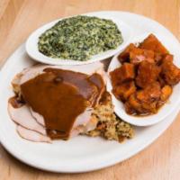 Sarge's Famous Thanksgiving Dinner for 2 · Fresh roasted turkey, holiday stuffing, cranberry sauce, gravy. choice of 32 oz. soup, choic...