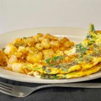 Spinach and Feta Omelette · Three farm fresh egg omelet with spinach and feta cheese. Choice of Home Fries, Crinkle Cut ...