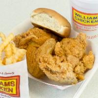 3 Piece White Chicken Dinner · Served with choice of side, 1 roll, and 1 small drink.