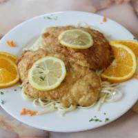 Chicken Franchese Over Linguine Pasta · 