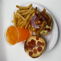 Chicken Tender Sandwich · Pink sauce, lettuce, tomato, onion, and cheese, served with fries and soda.
