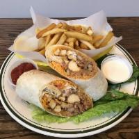 burrito with french fries · your choice of meat chicken,fried pork,chorizo, enchilada, al pastor