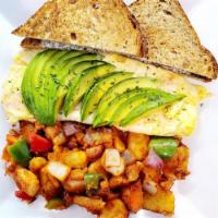 A.L.E.O Omelette (Organic) · Omelette with avocado, In-House hand-sliced lox and onions. Served with home fries, toast or...