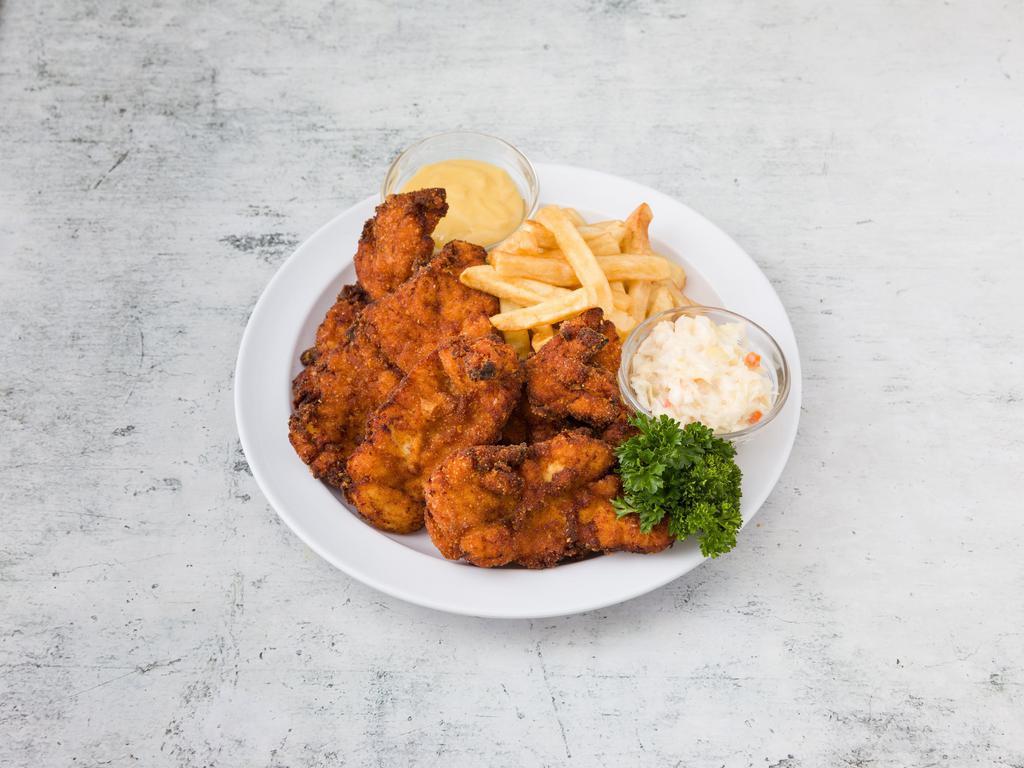 5 Piece Chicken Tenders · Served with french fries and coleslaw.