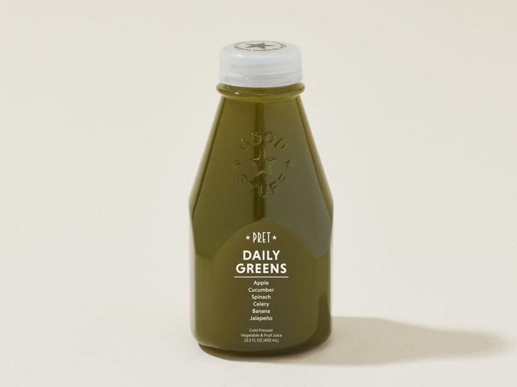 Daily Greens · A healthy and delicious blend of apple, cucumber, spinach, celery, banana, and a hint of jalapeno.