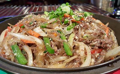 Jap Chae · Sweet and savory stir-fried glass noodles with your choice of: beef, seafood, or vegetable
