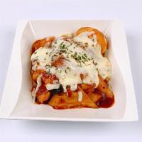 Cheese Ddukbokki · Spicy Stir-Fried Rice Cake topped with Cheese