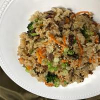 Olive Oil Fried Rice · It is saute by rice, various vegetables and meat with 100% virgin olive oil.