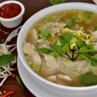 Viet Pho Noodle Soup · Thin rice noodles in meaty Viet-style clear broth with choice of meat, rice noodles and bean...
