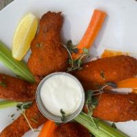 Mango Habanero · Our signature Mango Habanero sauce served with carrots celery and blue cheese