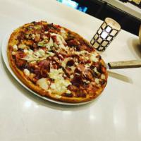 Tru Pizza · Mozzarella cheese, bacon, ham, bell peppers, onion, mushrooms.