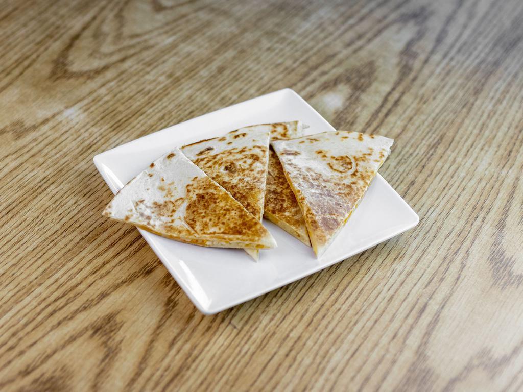 Quesadilla with Salsa · Your choice of beef, chicken or shrimp with onion, tomato and cheese in a soft flour tortilla with sour cream. Add bacon for an additional charge.