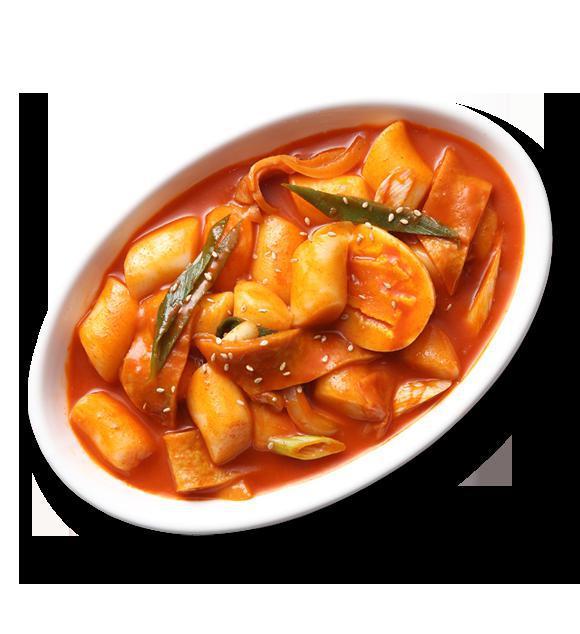 Spicy Rice Cake (떡볶이) · Ddokbokki. Rice cakes, fish cake, cabbage, and sesame in hot sauce. Extras egg, ramen, cheese for an additional charge.