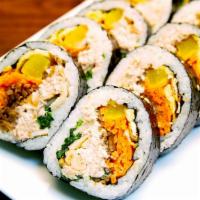 Tuna Kimbap (참치김밥) · Tuna salad, yellow pickle radish, carrot, burdock, egg, spinach sesame oil and seasoned rice...