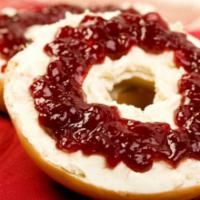 Bagel with Cream Cheese and Jelly · Toasted bagel, with side of cream cheese and jelly.