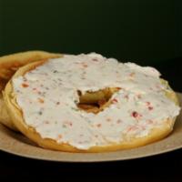 Bagel with Vegetable Cream Cheese · Toasted bagel, with side of vegetable cream cheese.